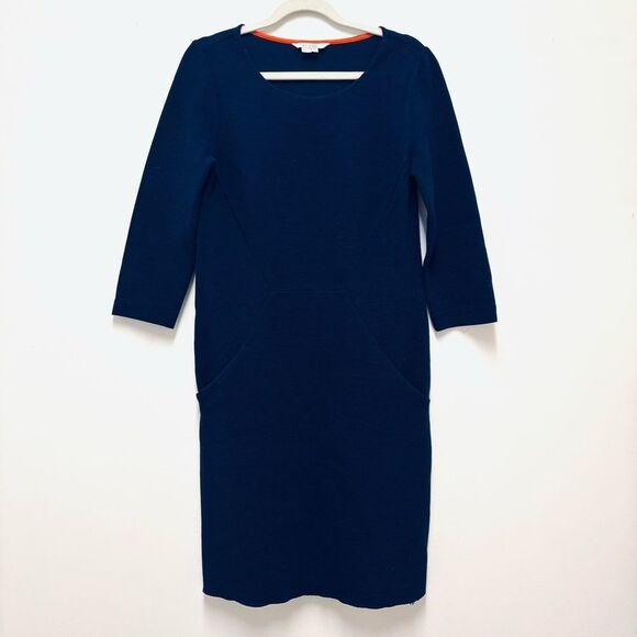 Boden Ellen Ottoman Dress – Navy, 3/4 Sleeve, Pocket Seam Detail, Size 4 - Picture 4 of 7